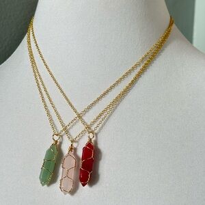 Goldplate Crystal Point Wire Wrapped Necklaces Rose Quartz Dark Academia Y2K